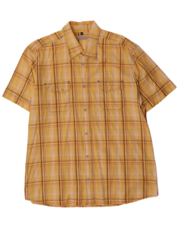 Cămașă cu mânecă scurtă pentru bărbați Angelo Litrico Mărimea 43/44 XL Bumbac cu carouri galbene
