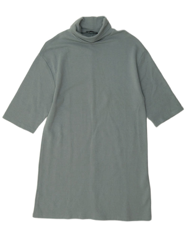 Rochie femeie Zara cu mâneci jumate, 14 UK 14, bumbac albastru mediu