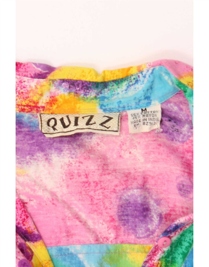 Bluză de cămașă cu model abstract pentru femei vintage UK 14 Medium Multicolor
