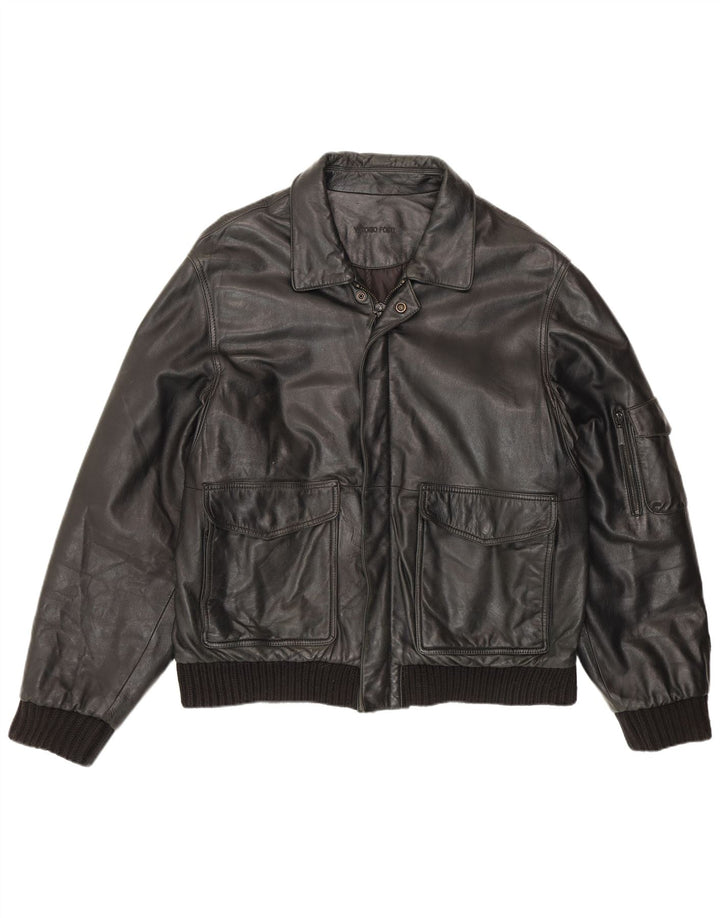 Vittorio Forti Bomber din piele pentru bărbați IT 50 Large Black