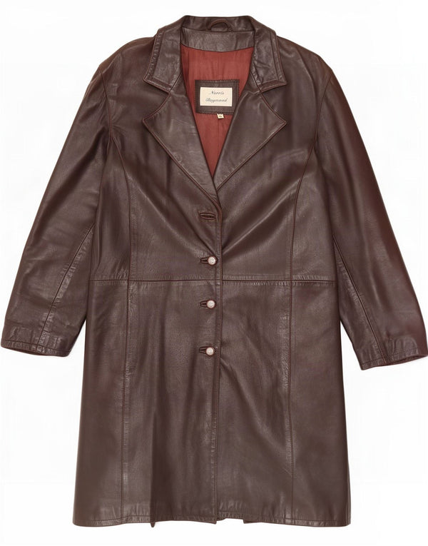 Vintage Womens Leather Coat UK 16 Large Brown