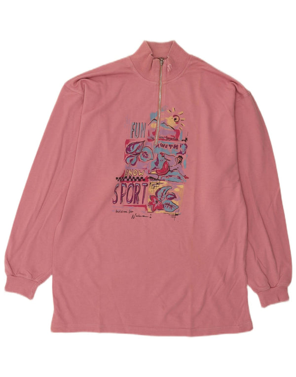 Pulover pentru femei Maser M, cu grafic, cu fermoar, cu gât, UK 18 XL, bumbac roz