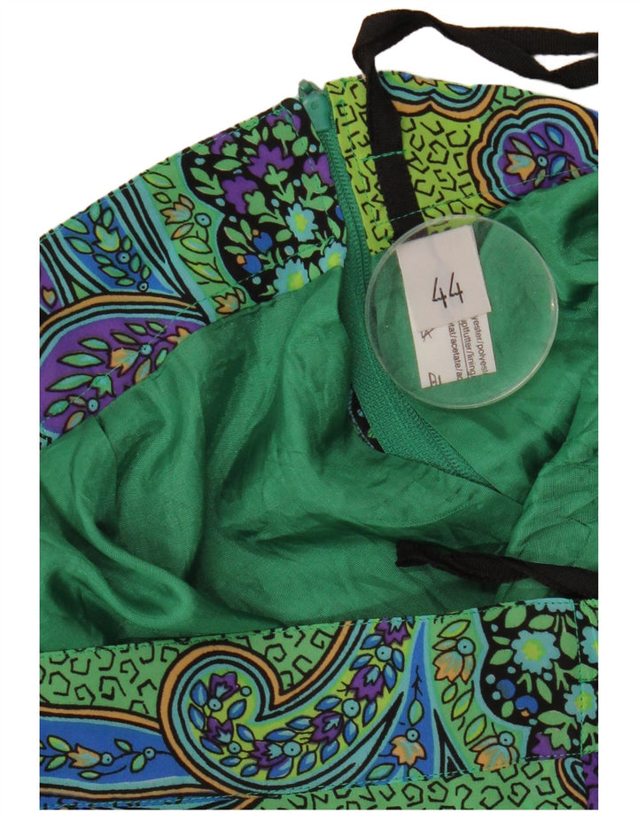 Fusta creion vintage pentru femei IT 44 Medium W34 Poliester Paisley verde
