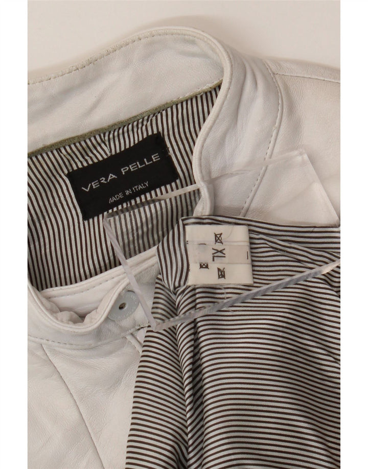 Jachetă din piele vintage pentru femei UK 18 XL din piele albă