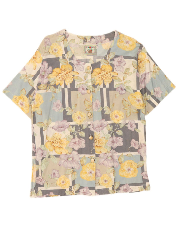Bluză cămașă vintage pentru femei cu mânecă scurtă IT 46 mare, multicoloră, florală