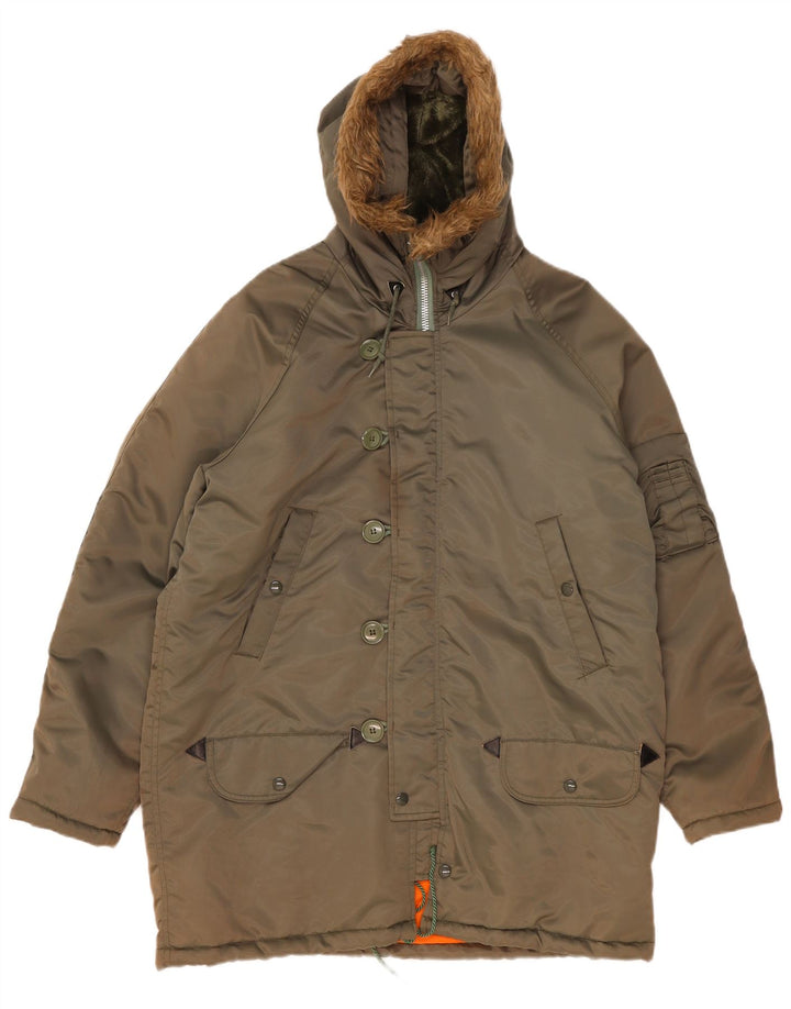 Jachetă parka cu glugă vintage pentru bărbați IT 52 XL Kaki Poliamidă