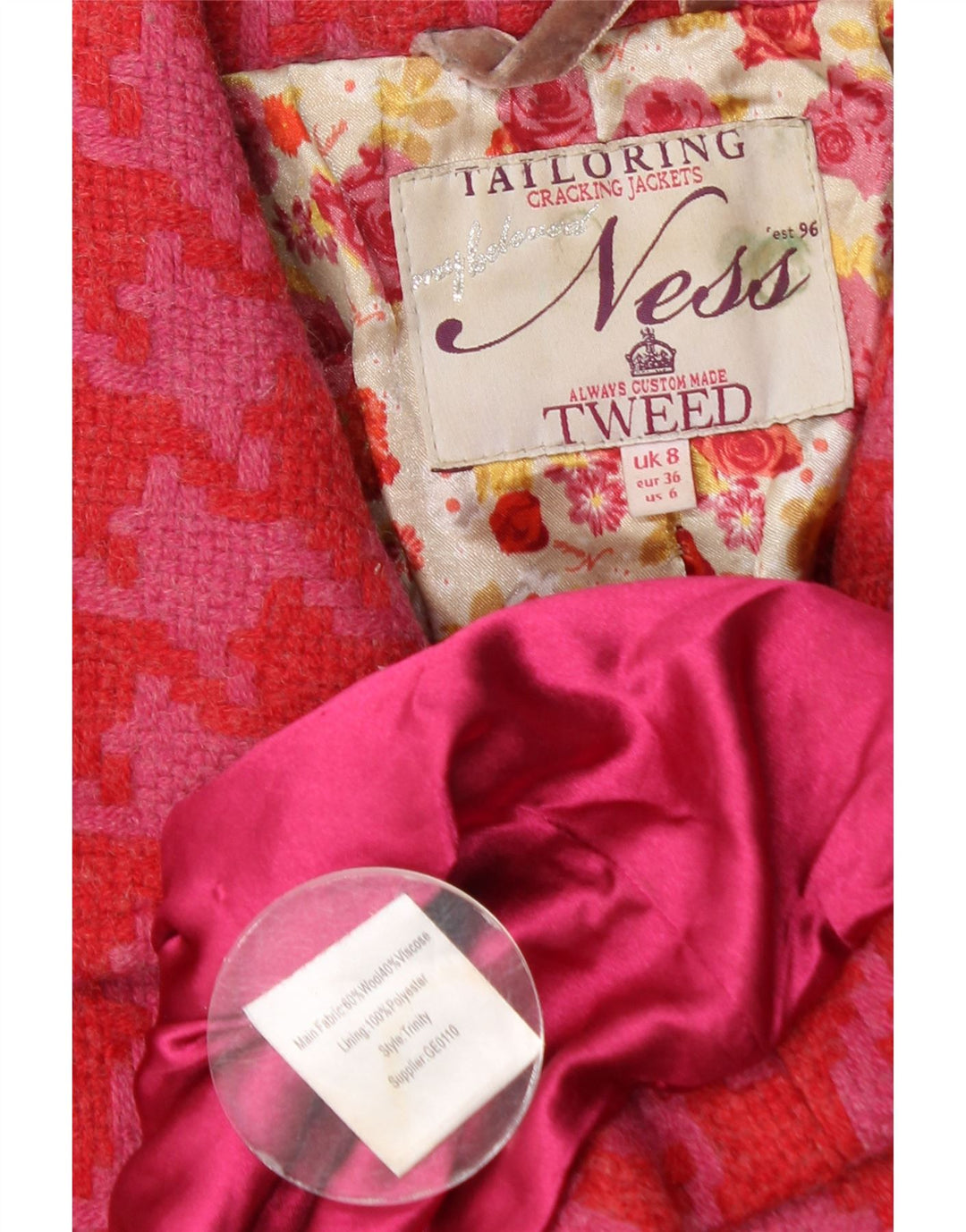 Duffle Coat Ness pentru femei UK 8 mic roz din lână picior de gală