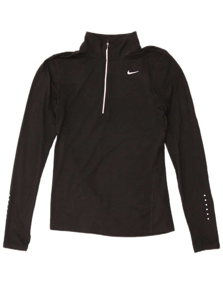 Top de trening Nike Dri Fit Zip Neck Pullover pentru femei UK 10 Small Black