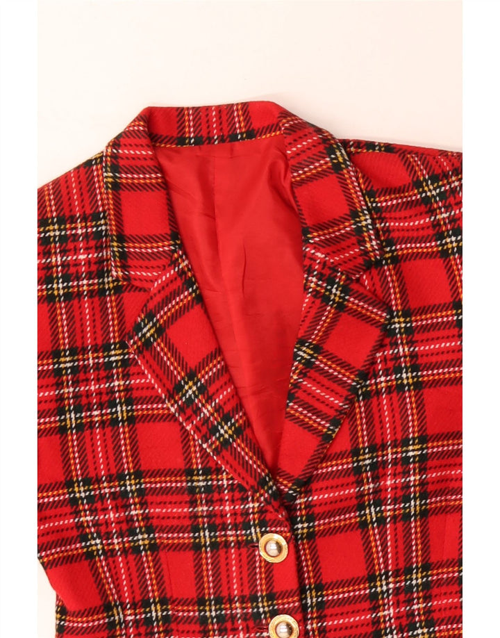 Blazer Vintage pentru femei cu 3 nasturi, UK 14 Medium Red Check
