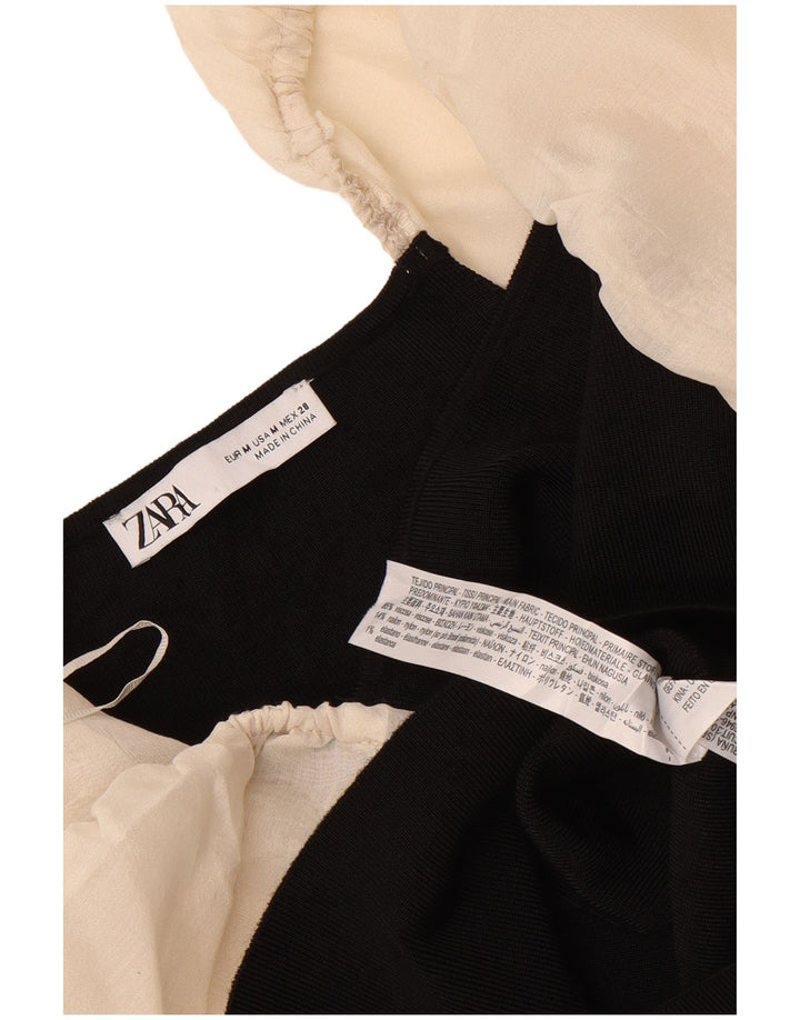 Crop Top cu mânecă lungă pentru femei Zara UK 12 Medium Black Colorblock