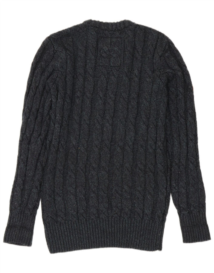 Pulover Superdry pentru bărbați cu decolteu triplu, acrilic, albastru bleumarin