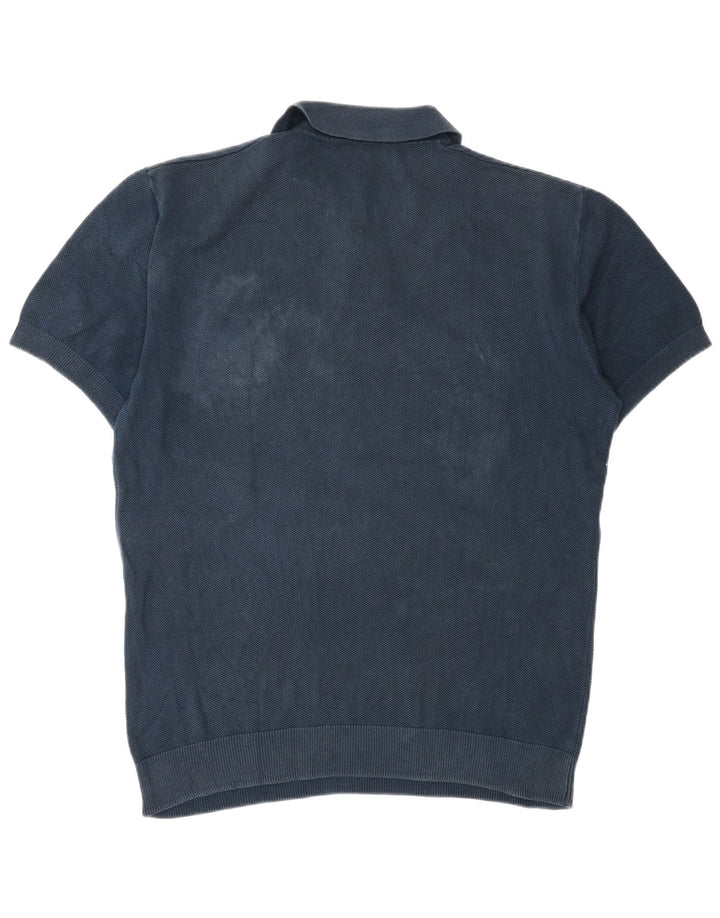 Pulover pentru bărbați Zara cu mânecă scurtă, cu gât polo, bleumarin mediu