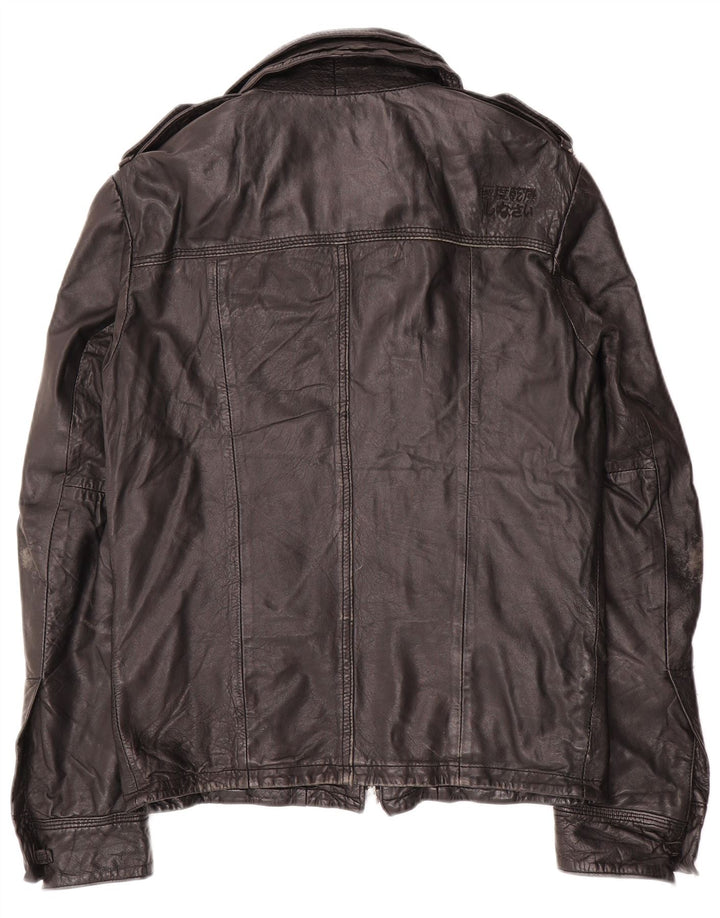Jachetă militară din piele Superdry pentru bărbați UK 36 Mic din piele neagră