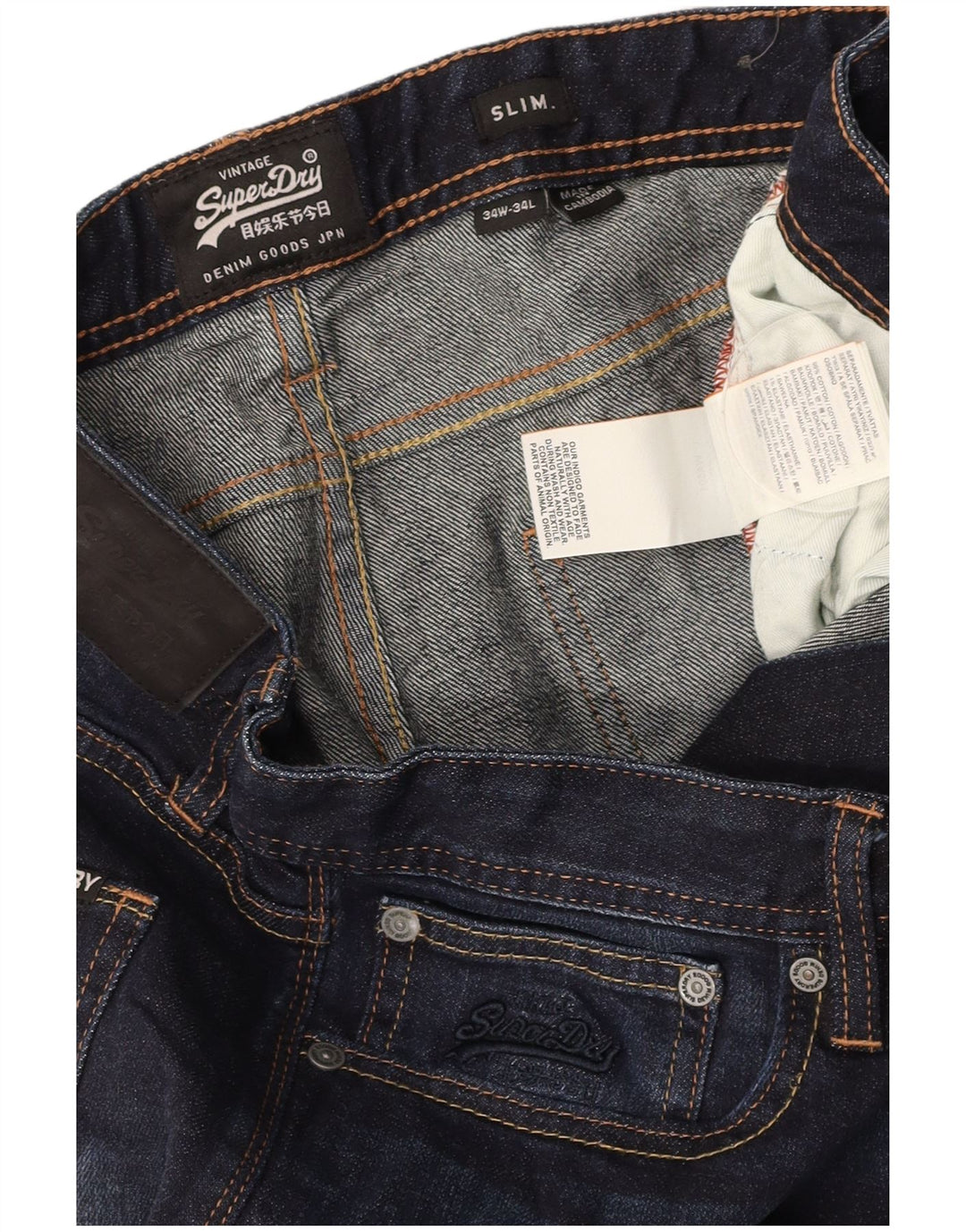 Blugi slim pentru bărbați SUPERDRY W34 L34 bumbac bleumarin