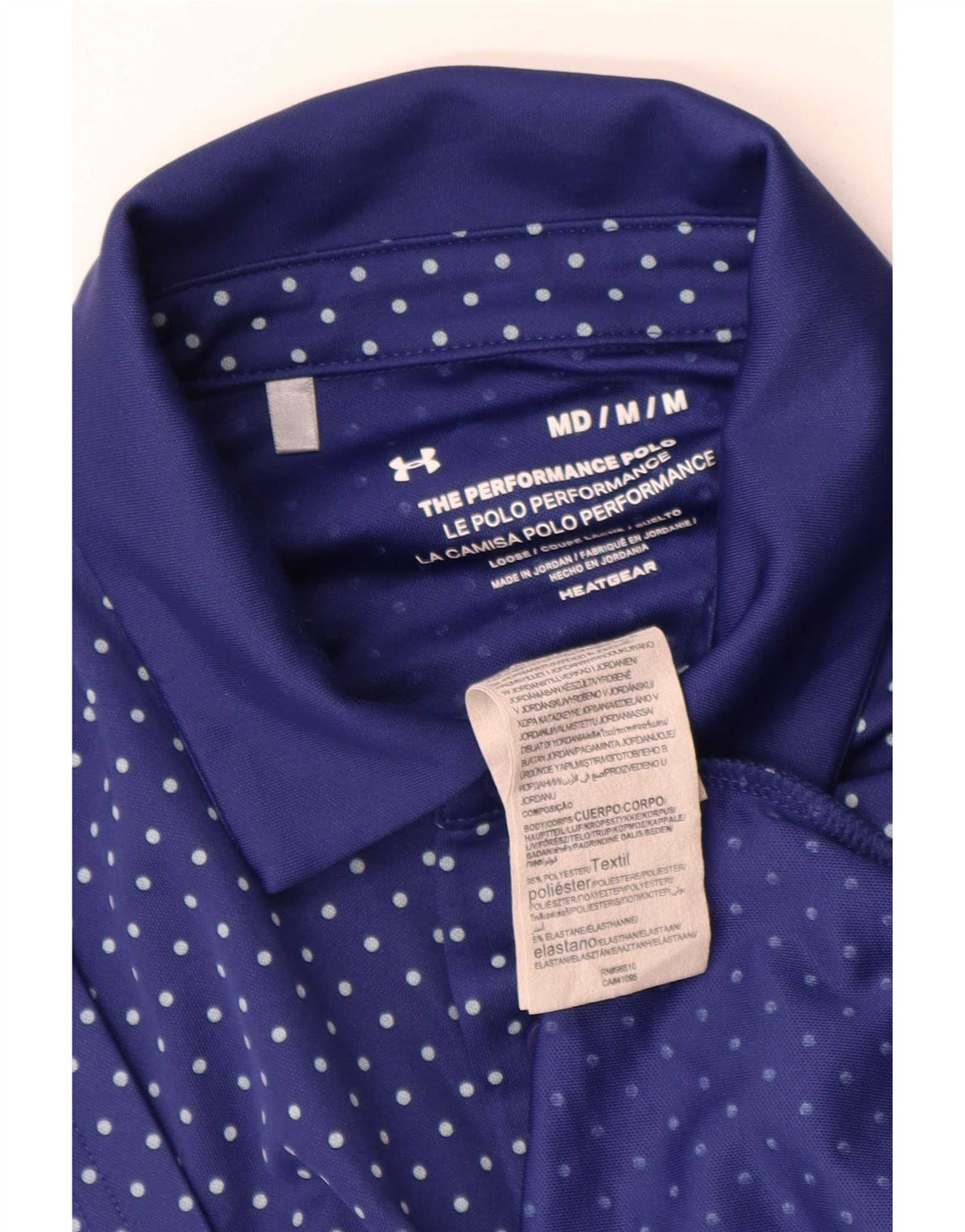 Tricou polo Under Armour Heat Gear pentru bărbați, poliester cu pete albastru mediu