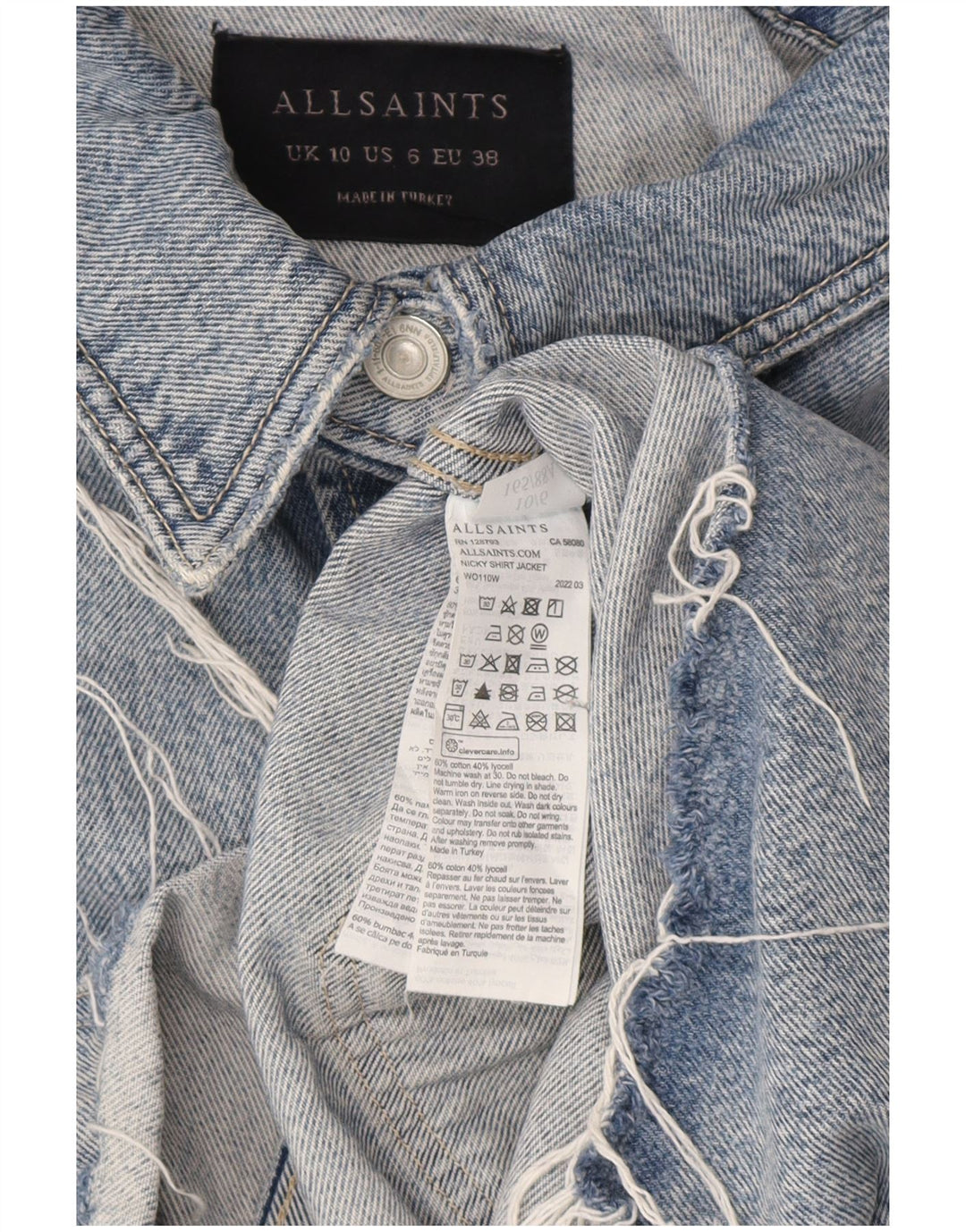 Jachetă de blugi supradimensionată pentru femei All Saints UK 10 Bumbac albastru mic