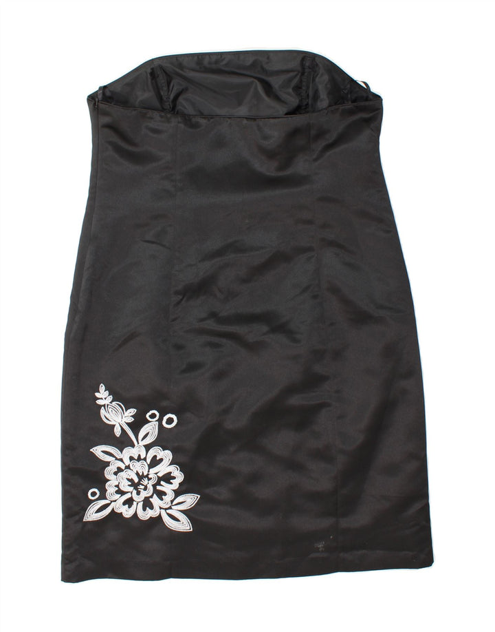 DEBUT Womens Strapless Dress UK 18 XL Black Floral Polyester Vintage Debut and Second-Hand Debut from Messina Hembry 