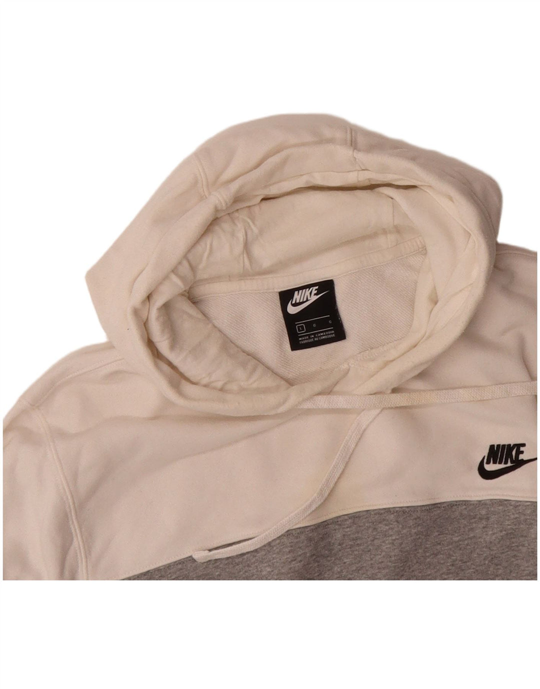 NIKE Mens Hoodie Jumper Large Grey Colourblock Cotton