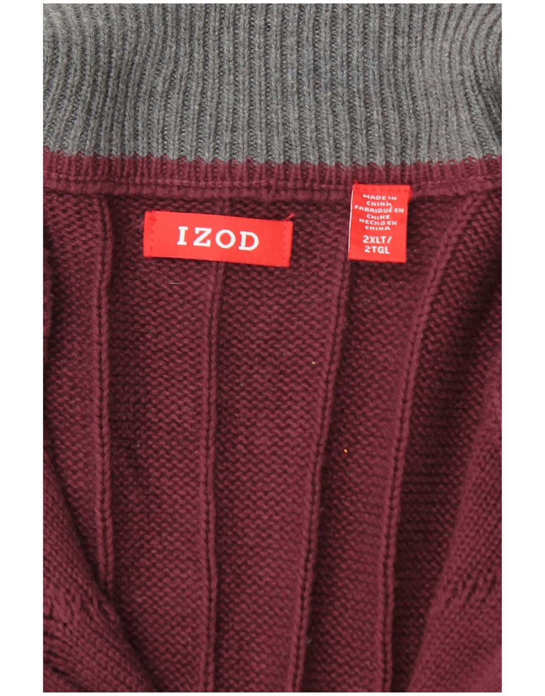 Pulover IZOD pentru bărbați, înalt, cu fermoar, cu gât, bumbac burgundă 2XL