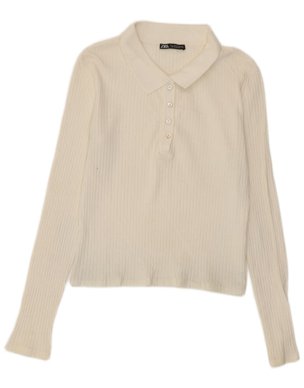 Cămașă polo cu mânecă lungă pentru femei Zara UK 14 Large White