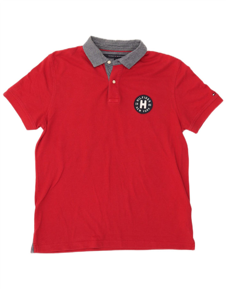 Tricou polo de rugby Tommy Hilfiger pentru bărbați, bumbac roșu mare