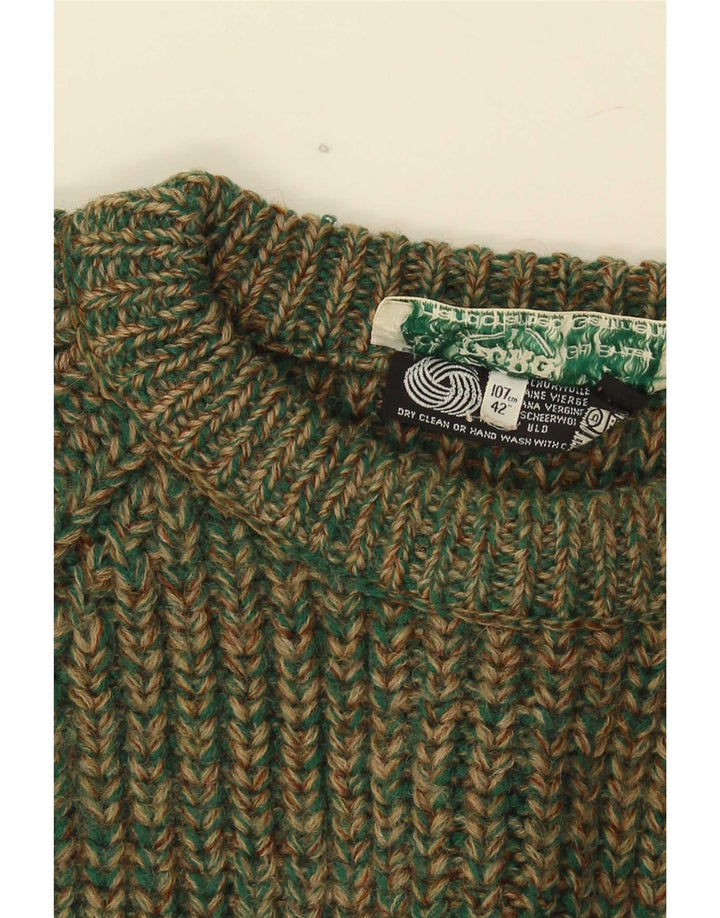 Pulover vintage pentru femei cu gât roșu IT 42 Lână cu pete verde mediu