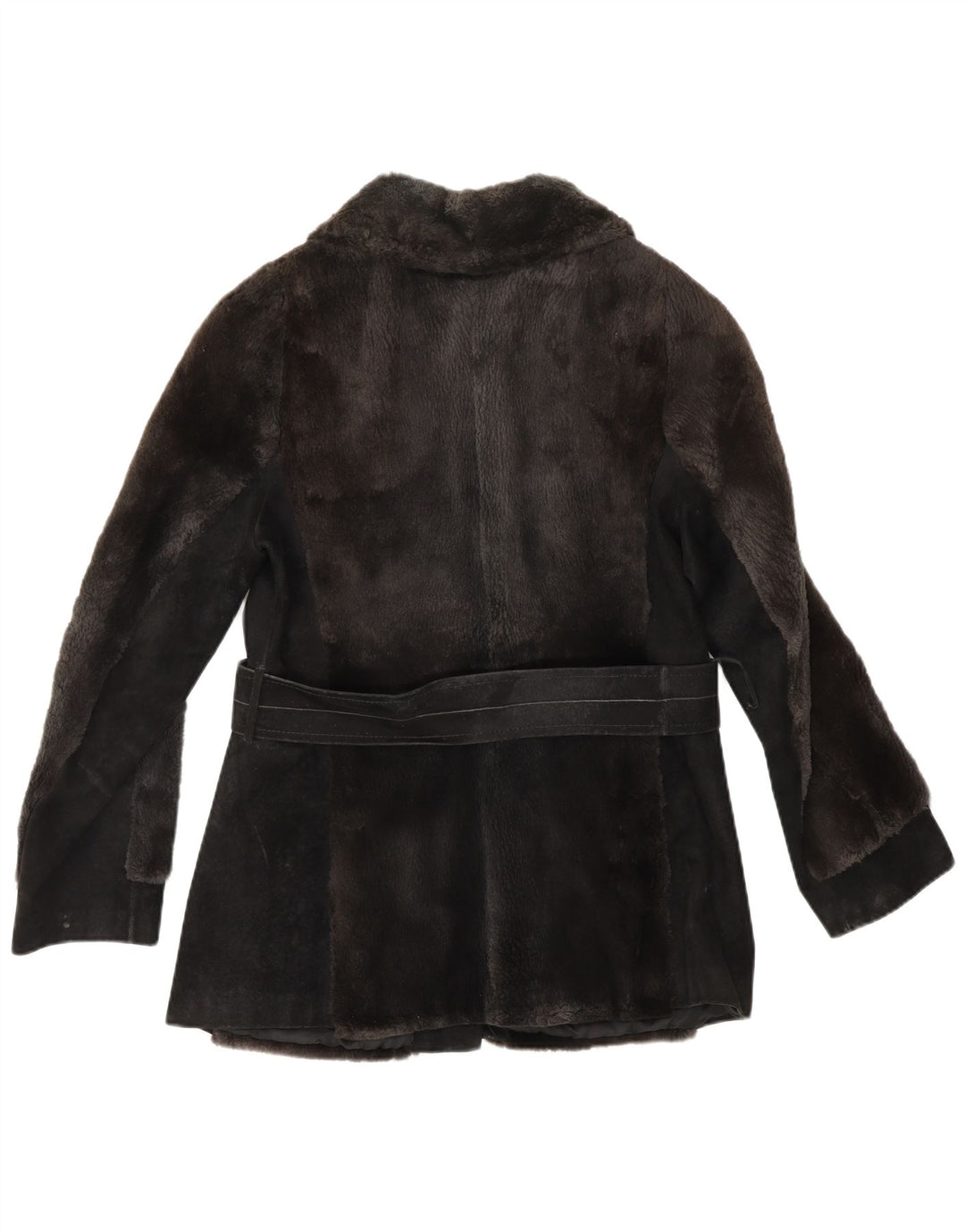 Jachetă de piele de căprioară din blană artificială vintage pentru femei UK 12 maro mediu