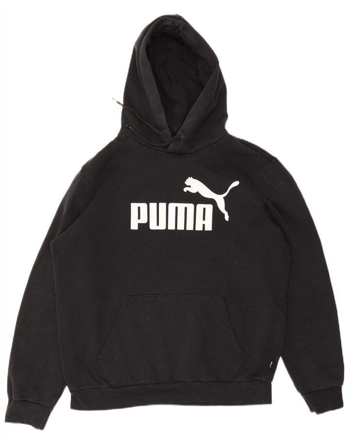 Pulover PUMA pentru bărbați cu glugă grafică, bumbac mediu negru