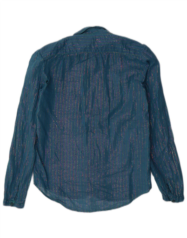 Cămașă vintage pentru femei IT 46 mare albastru cu dungi metalice