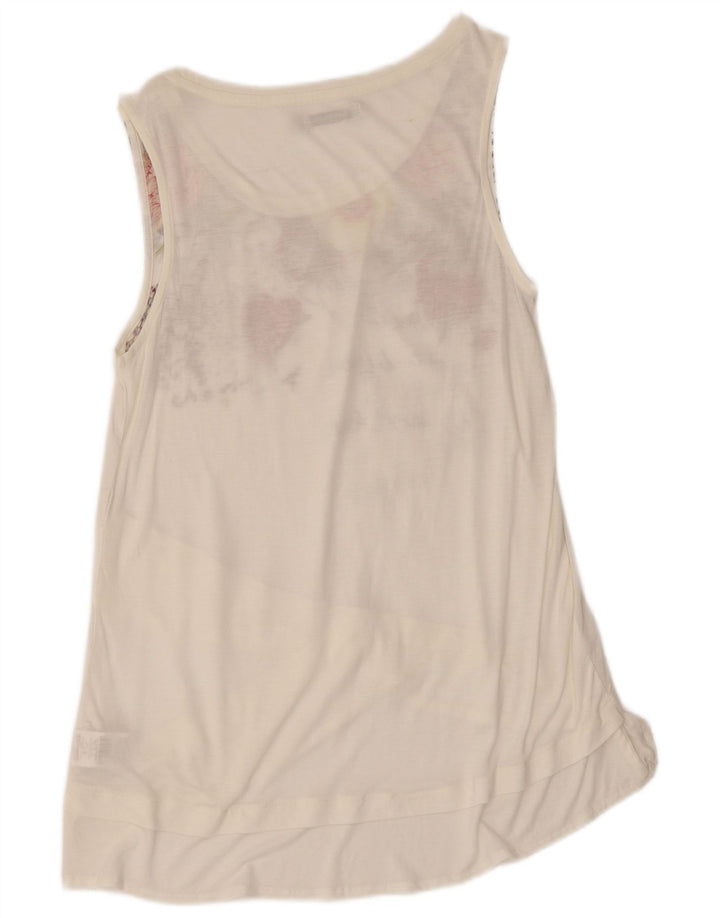 Top cu tunică grafică Desigual pentru femei UK 12 Medium White Floral Viscose