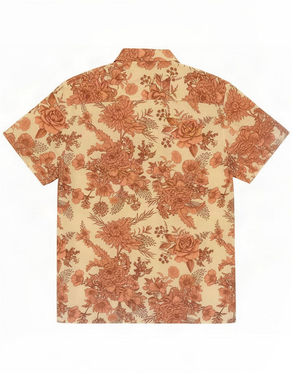 Guess Mens Hawaiian Short Sleeve Shirt Small Beige Floral Cotton