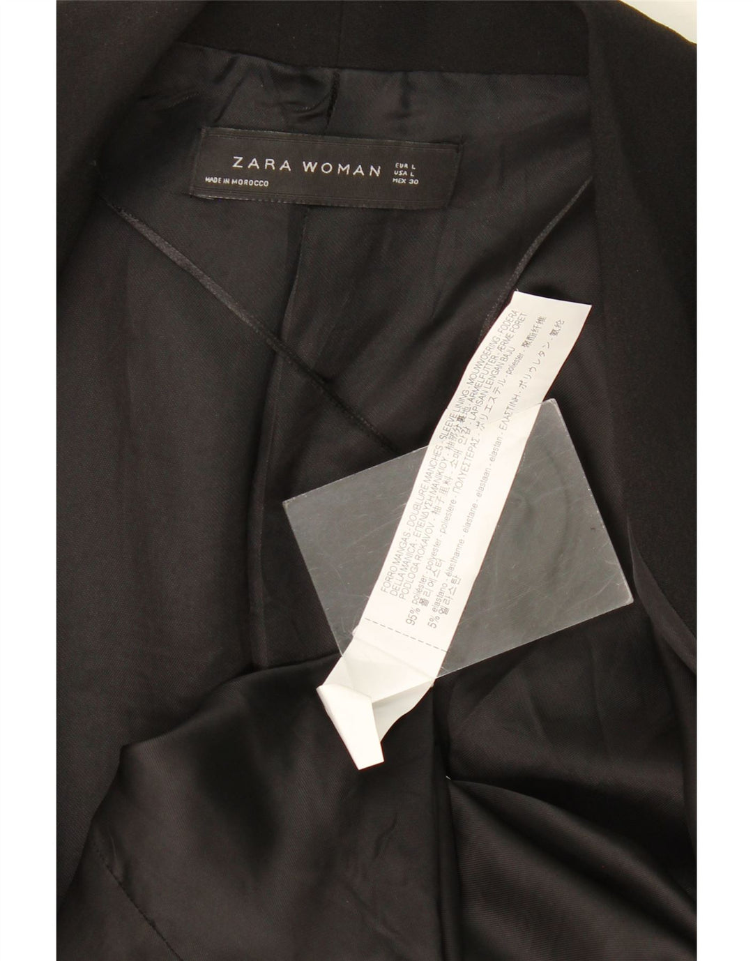 Jachetă pentru femei Zara cu mâneci 3/4 deschise, UK 14, poliester negru mare