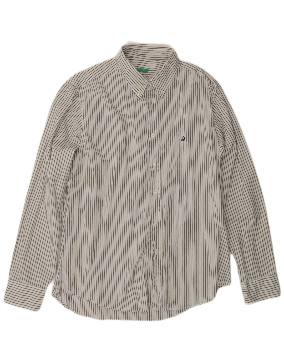 BENETTON Mens Shirt 2XL White Striped Cotton