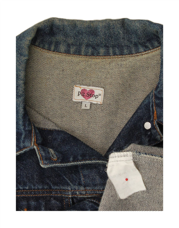 PIT STOP Womens Denim Jacket UK 14 Large Navy Blue Cotton Vintage Pit Stop and Second-Hand Pit Stop from Messina Hembry 