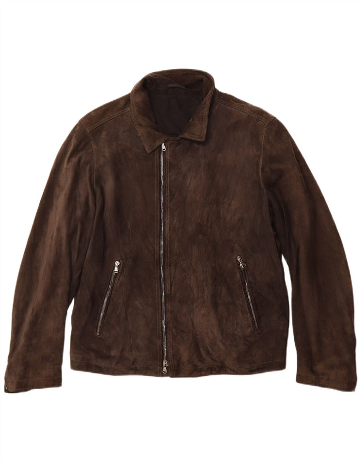 Jachetă vintage pentru femei de piele intoarsa UK 12 maro mediu din piele