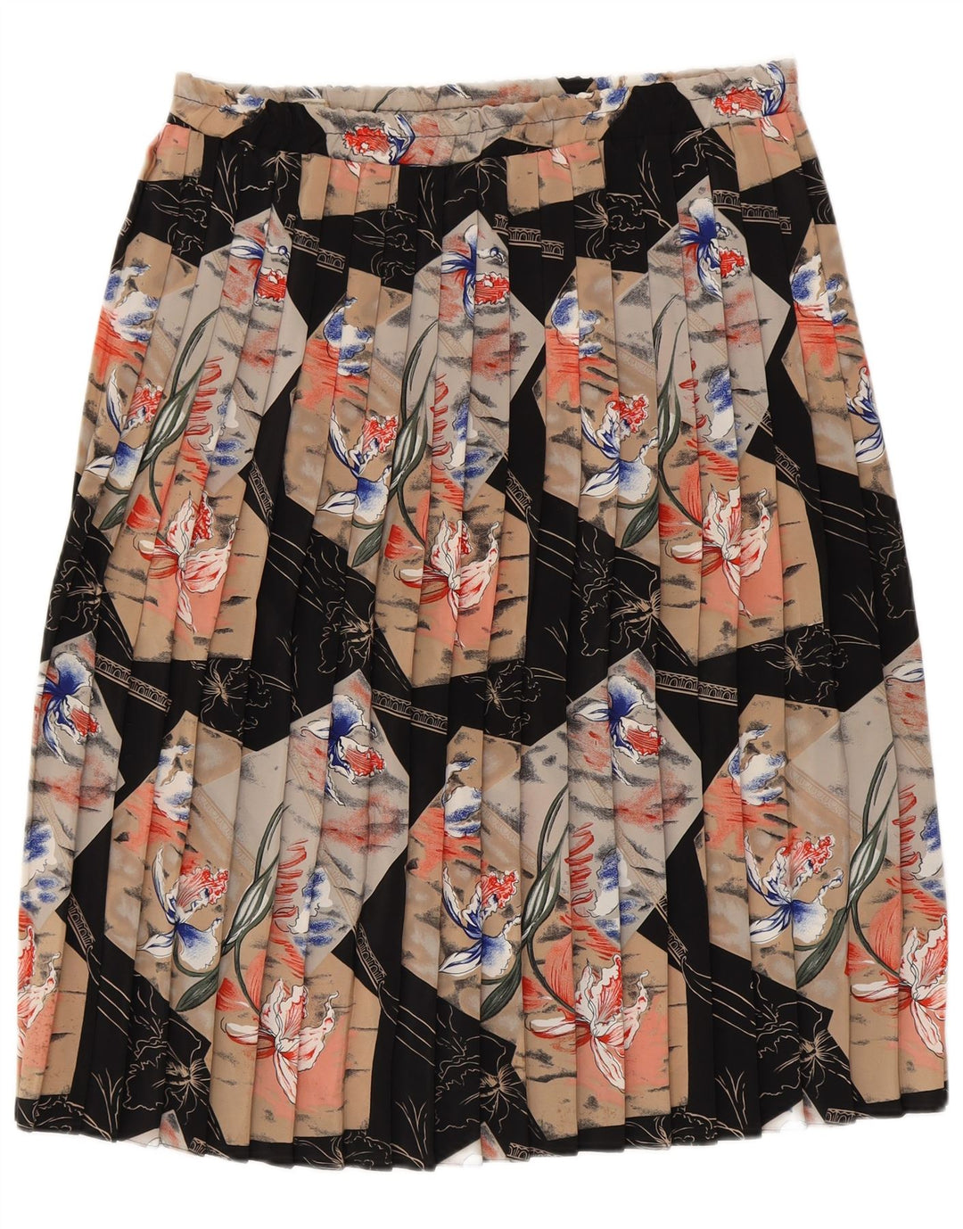 VINTAGE Fusta plisată cuțit pentru femei Medium W30 Poliester floral negru