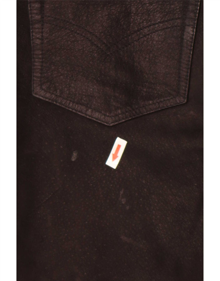 Pantaloni drepți din piele vintage pentru bărbați W30 L32 negri