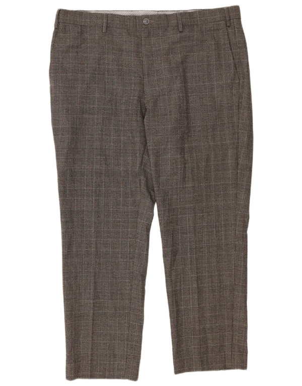 Marks & Spencer Mens Straight Regular Fit Suit Trousers W40 L29 Grey Check