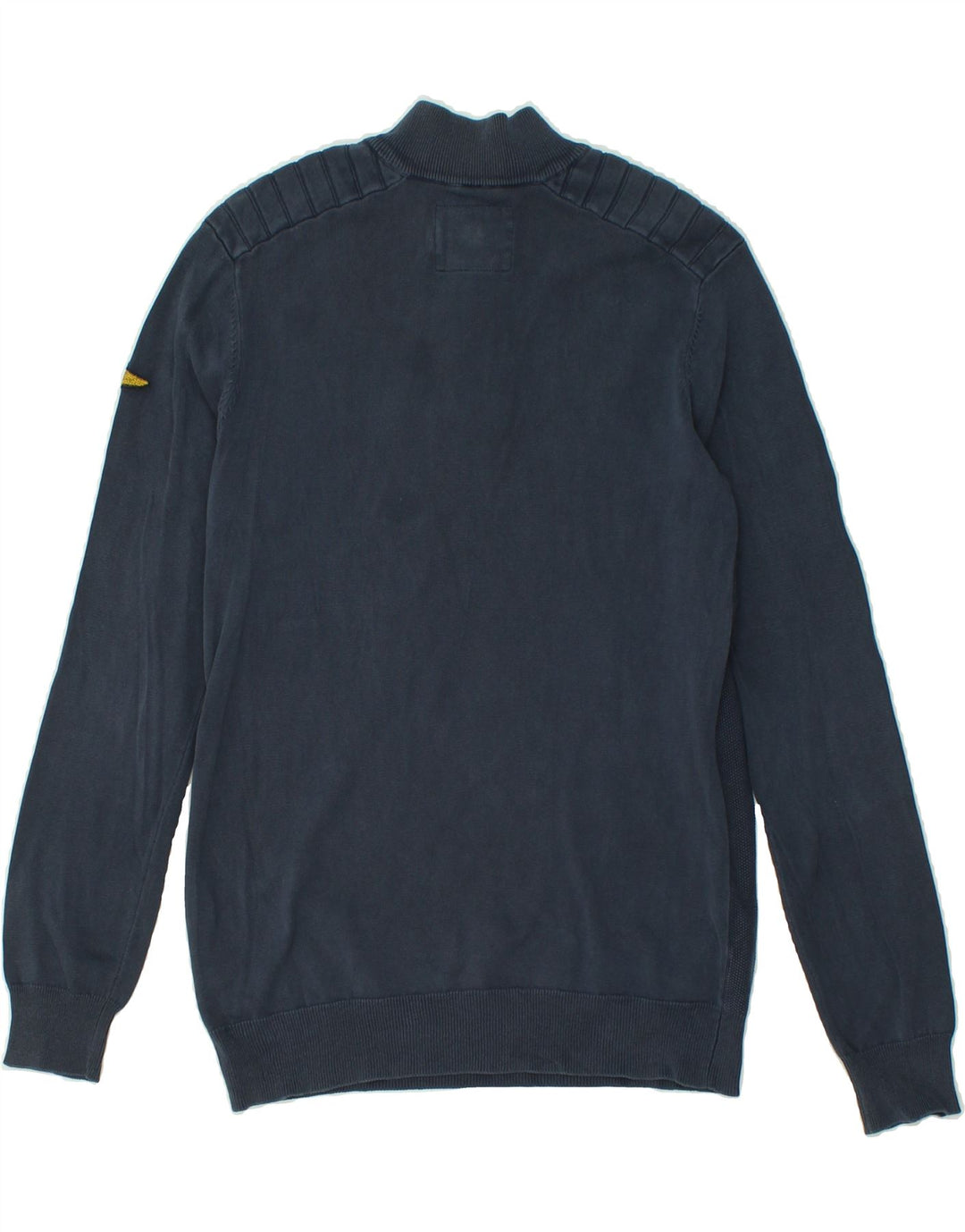 VINTAGE Mens Zip Neck Jumper Sweater Medium Navy Blue Cotton Vintage Vintage and Second-Hand Vintage from Messina Hembry 