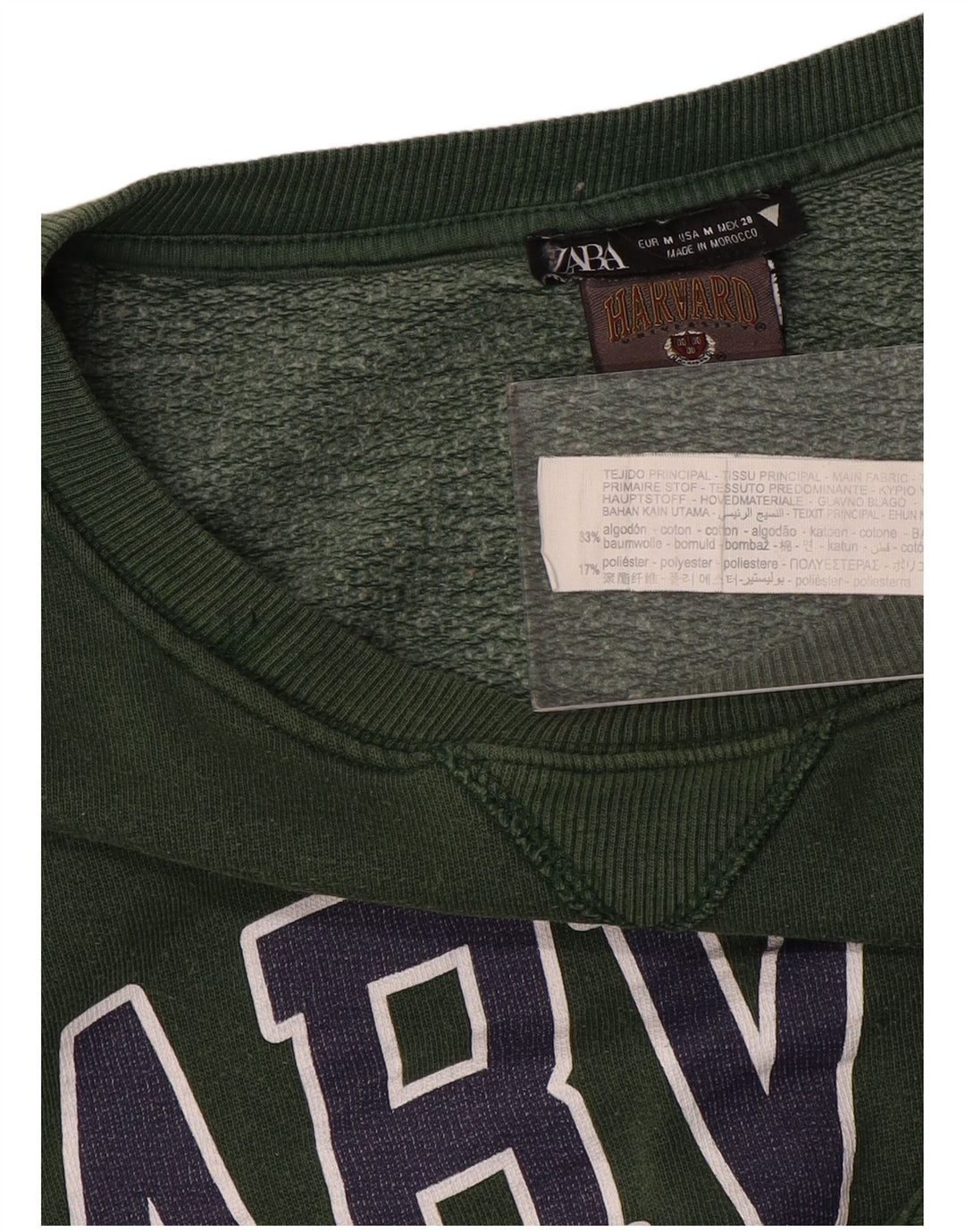 Pulover pentru femei Harvard oversized grafic ZARA UK 14 verde mediu