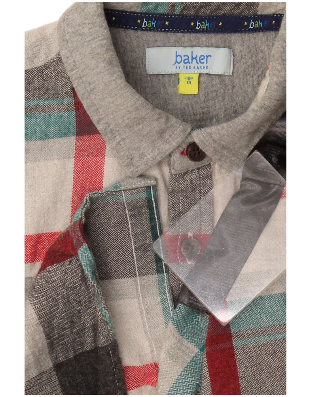 Cămașă de flanel pentru băieți Ted Baker 12-13 ani, bumbac în carouri gri