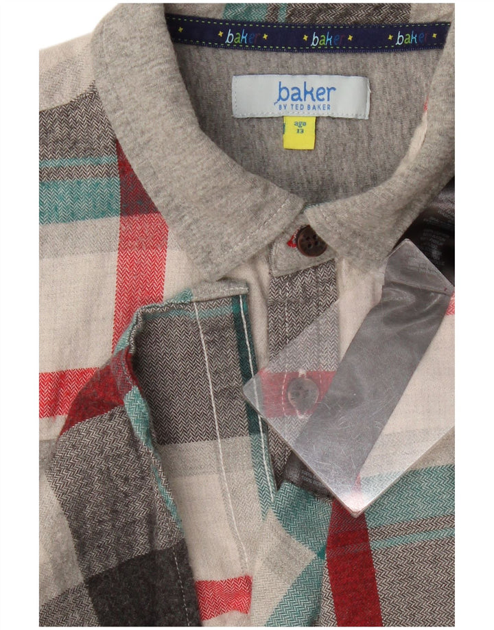 Cămașă de flanel pentru băieți Ted Baker 12-13 ani, bumbac în carouri gri