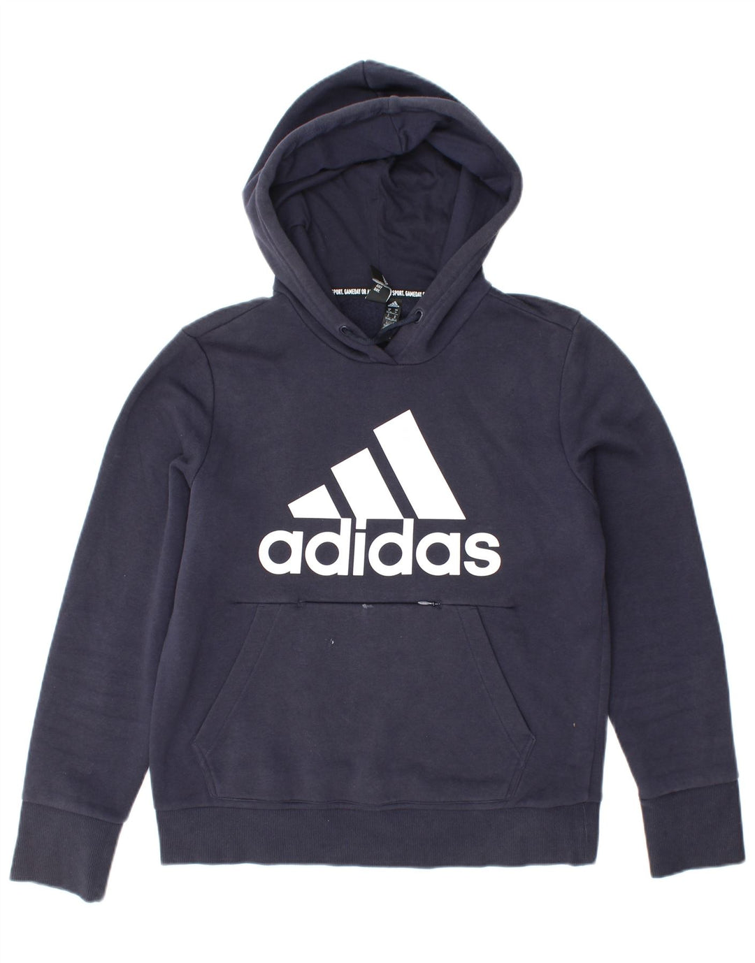 Pulover ADIDAS pentru damă, cu hanoră cu grafică, UK 12/14, bumbac mediu albastru bleumarin