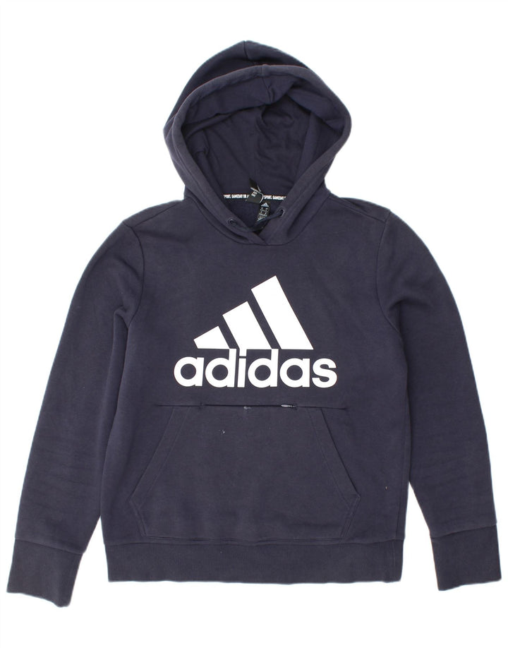 Pulover ADIDAS pentru damă, cu hanoră cu grafică, UK 12/14, bumbac mediu albastru bleumarin