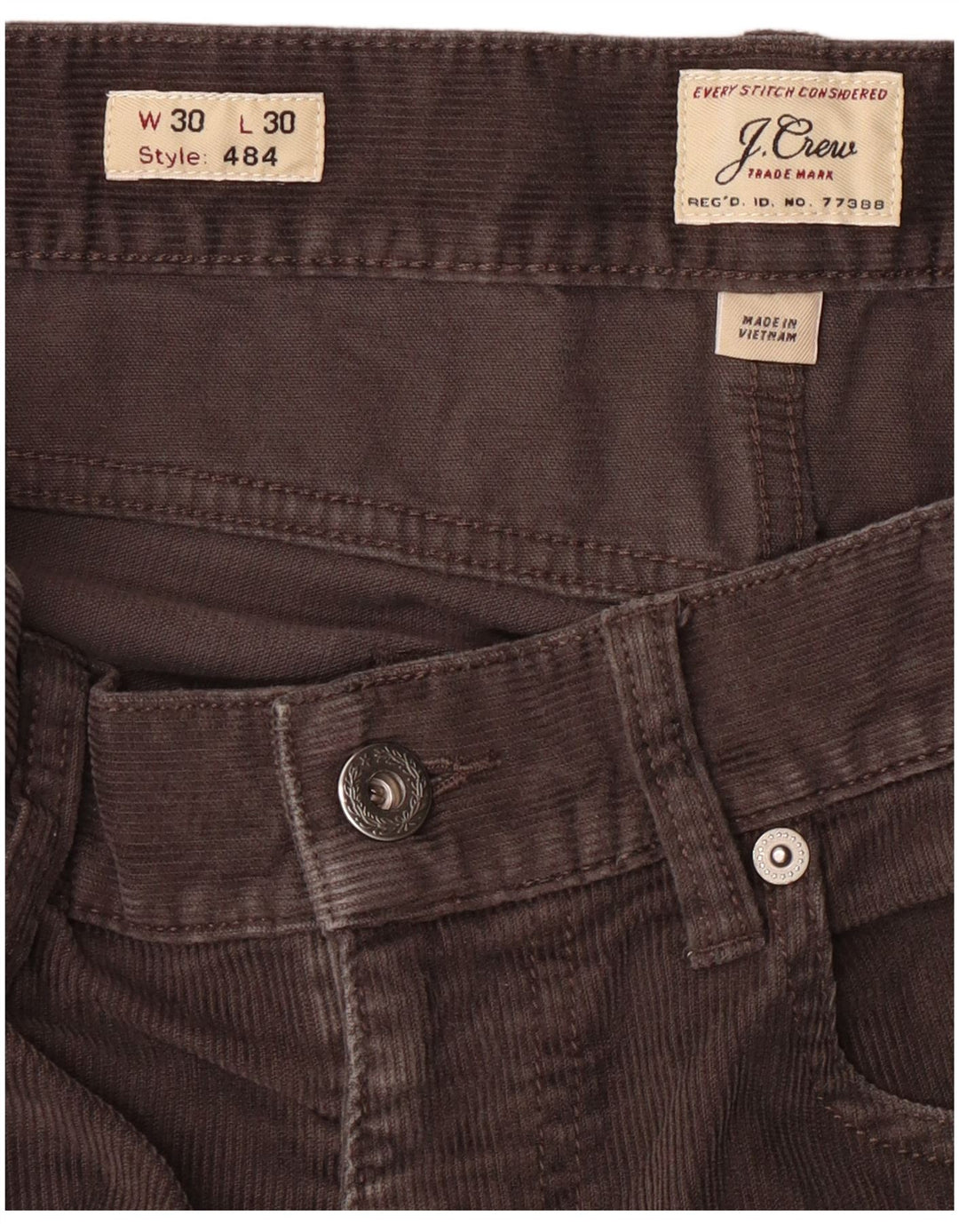 Pantaloni 484 subțiri din catifea pentru bărbați J. CREW L30 L30 bumbac gri