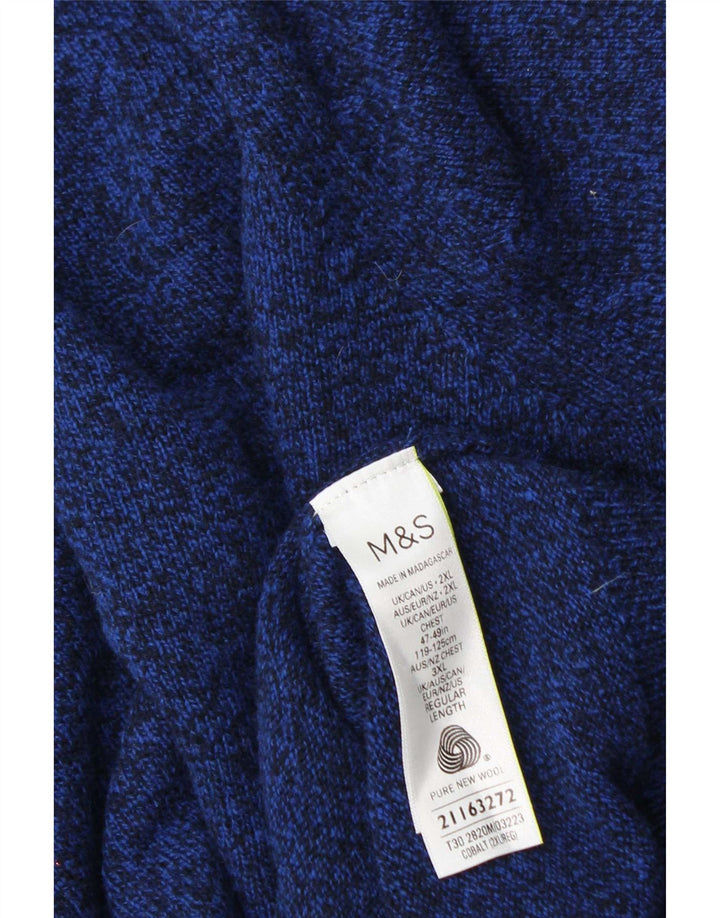Pulover pentru bărbați Marks & Spencer, cu gât crew, 2XL, lână albastră