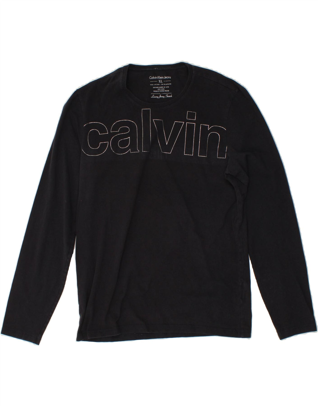 CALVIN KLEIN Womens Graphic Top Long Sleeve UK 18 XL Navy Blue Cotton Vintage Calvin Klein and Second-Hand Calvin Klein from Messina Hembry 