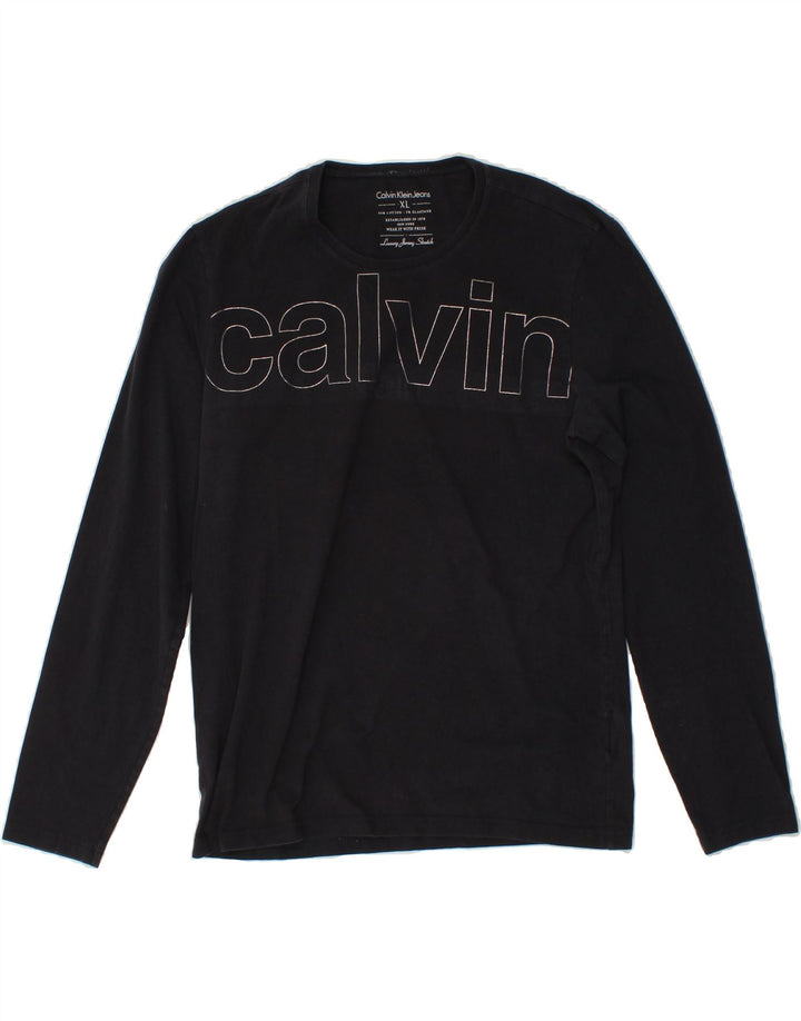 CALVIN KLEIN Womens Graphic Top Long Sleeve UK 18 XL Navy Blue Cotton Vintage Calvin Klein and Second-Hand Calvin Klein from Messina Hembry 