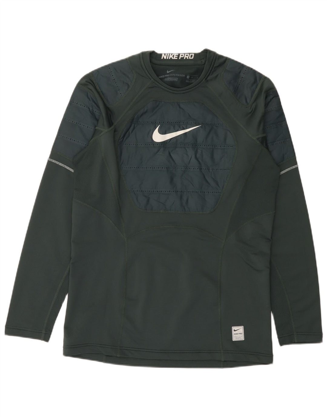 Top grafic pentru bărbați Nike cu mânecă lungă, verde mediu, poliester color bloc