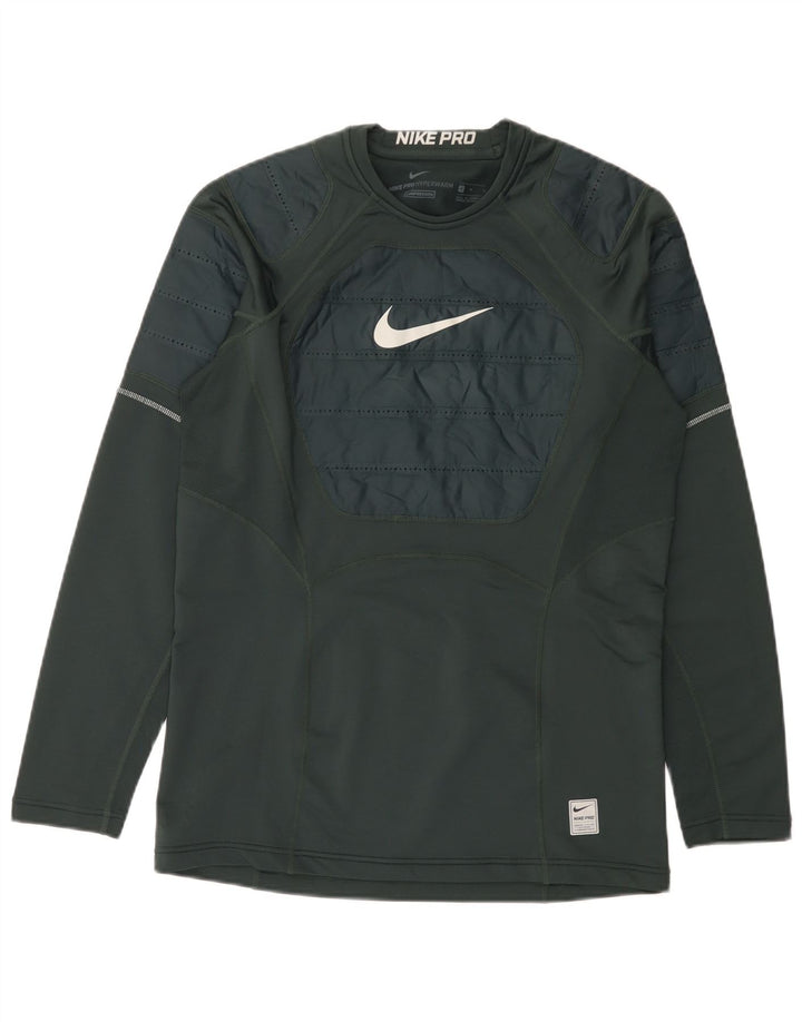 Top grafic pentru bărbați Nike cu mânecă lungă, verde mediu, poliester color bloc